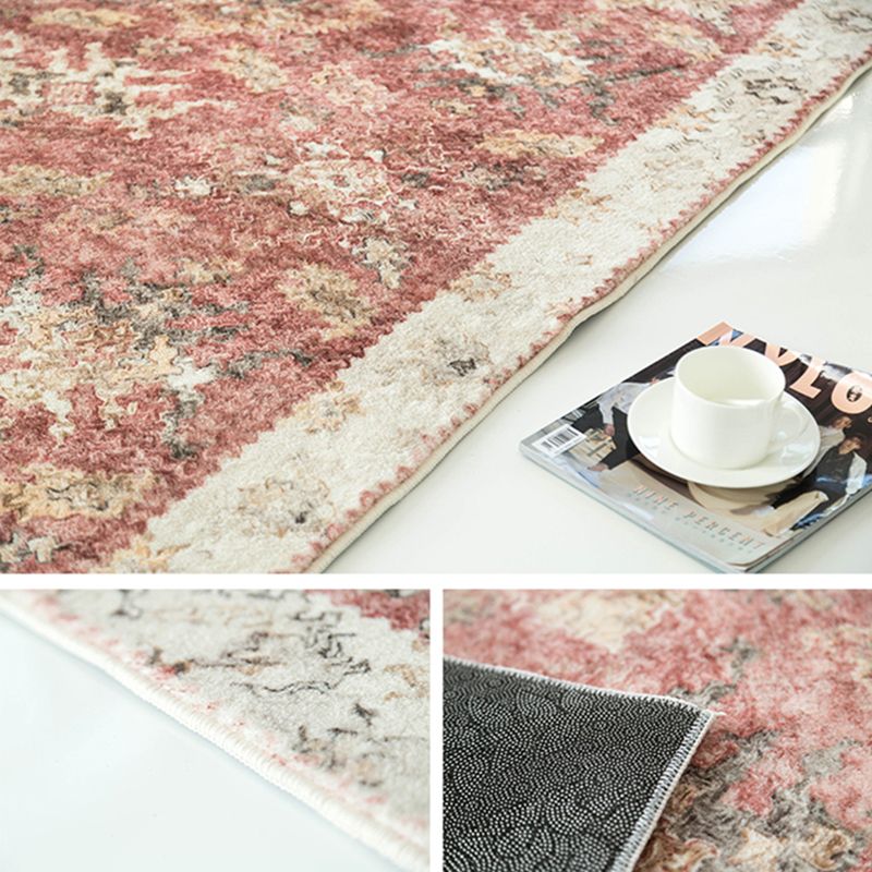 Simple Solid Color Disstressed Rug Polyester Ethnic Pattern Area Rug Non-Slip Backing Carpet for Living Room