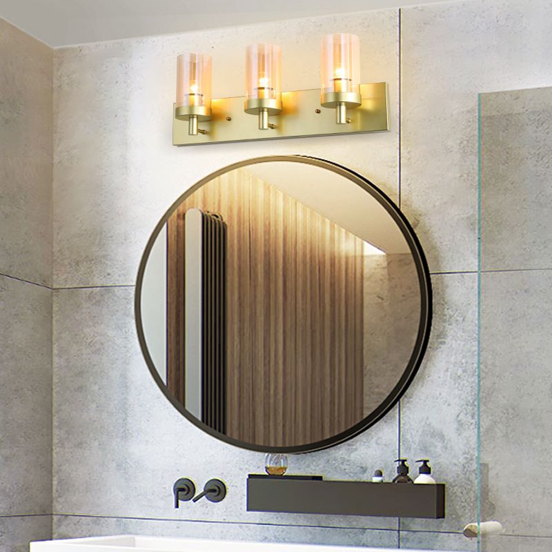 Vintage -Stil Eitelkeitspiegel Lichter 3 Leuchten Wandmontierte Spiegel Frontlampe im Glasschatten