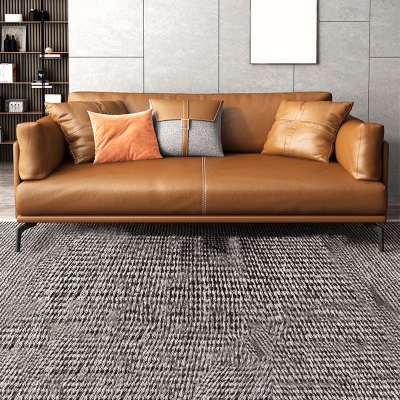 Contemporary Brown Cushions Standard Pillow Top Arm Genuine Leather Sofa