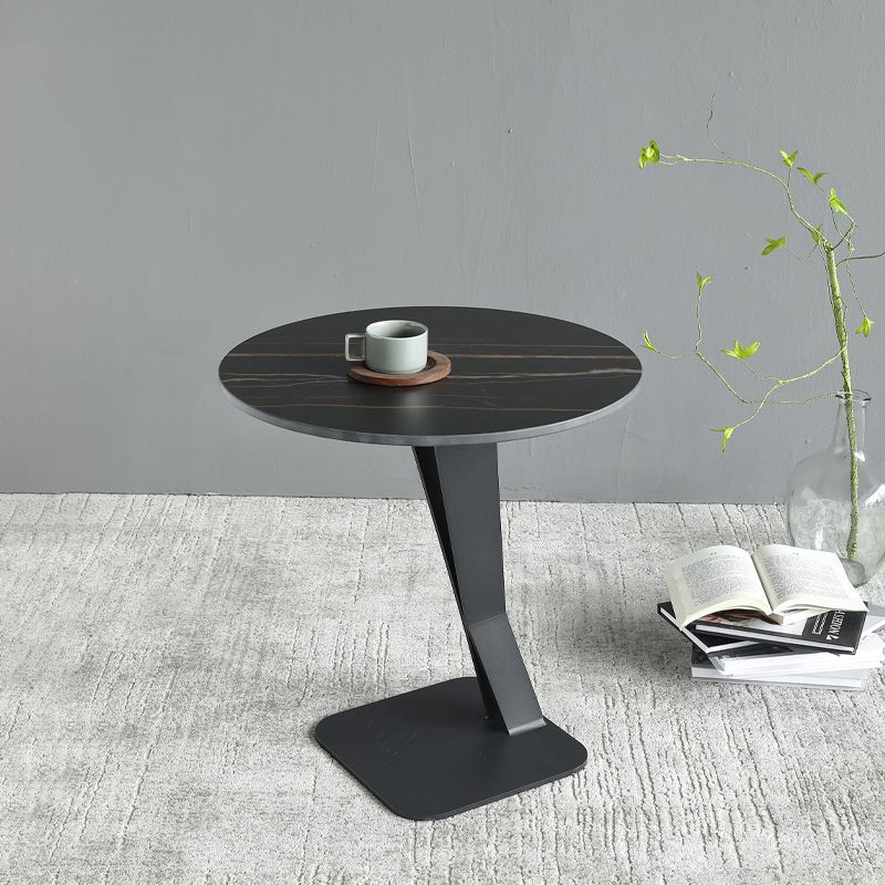 Pedestal Stone Coffee Table Round Single Cocktail Table in Black/White