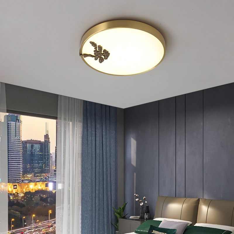 1-Light Drum Flush Mount Modern Metal Flush Light for Bedroom