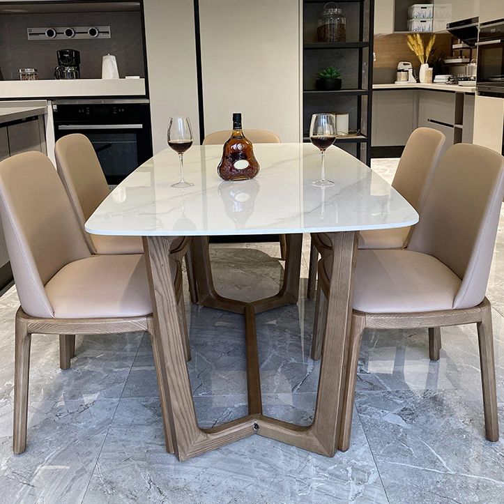 Contemporary Trestle Base Dining Table Stone Dining Table in White