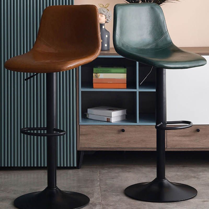 Modern Style Adjustable Backrest Counter Stool with Leather Cushion and Metal Base