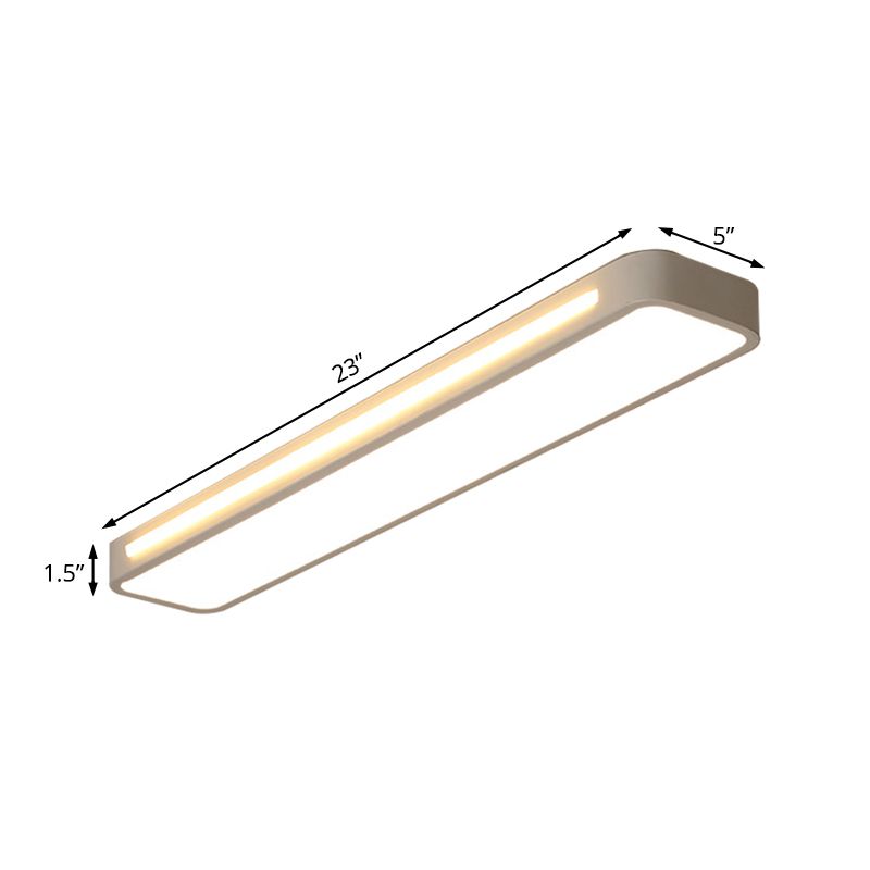 Lámpara rectangular empotrada de metal moderna LED blanca para montaje en techo con difusor acrílico en luz blanca/cálida, 19"/23"/31" de ancho