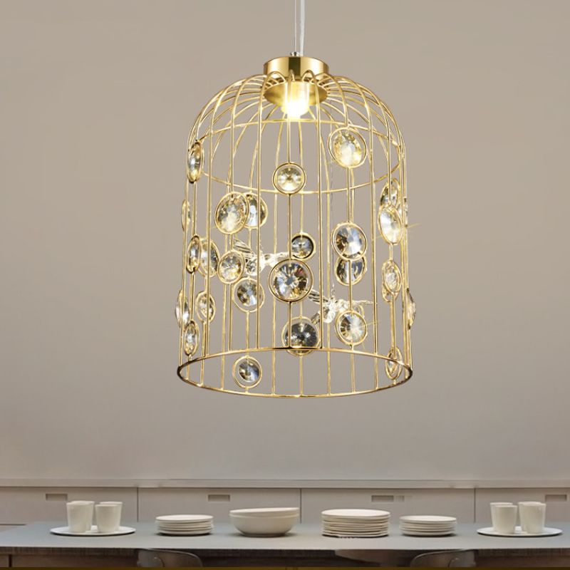 Bird Cage Suspension Pendant Modern Metal 4 Bulbs Hanging Ceiling Light in Gold for Dining Room