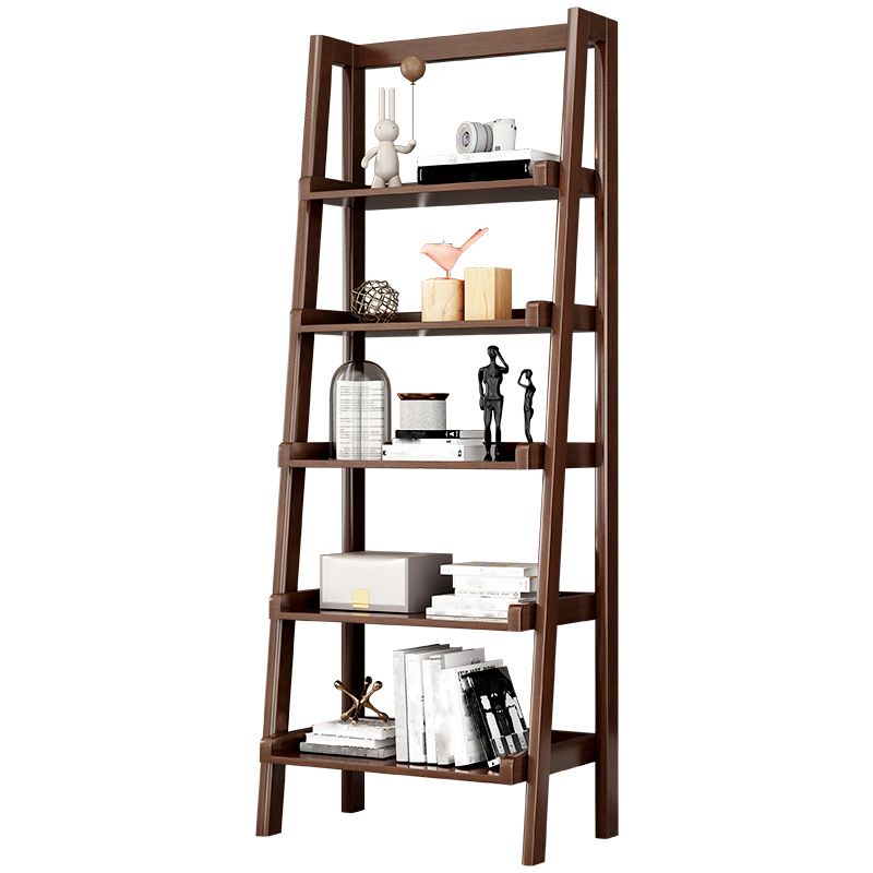 Ladder Solid Wood Bookshelf Modern Open Storage Bookcase for Home Office , 14.1" D