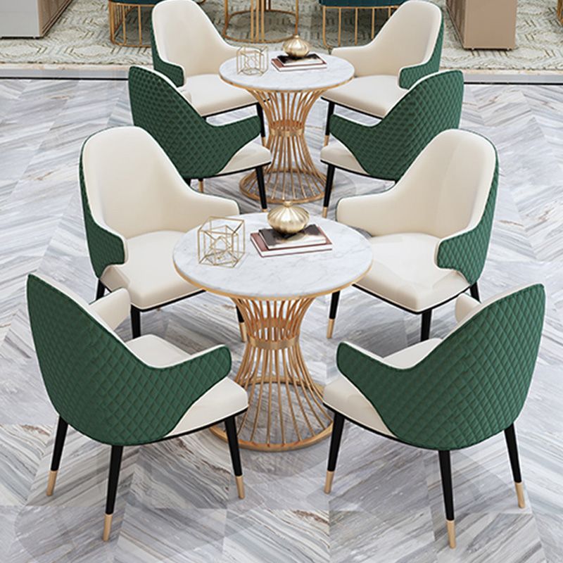 Round Golden Base Dining Table Glam Faux Marble Table for Home