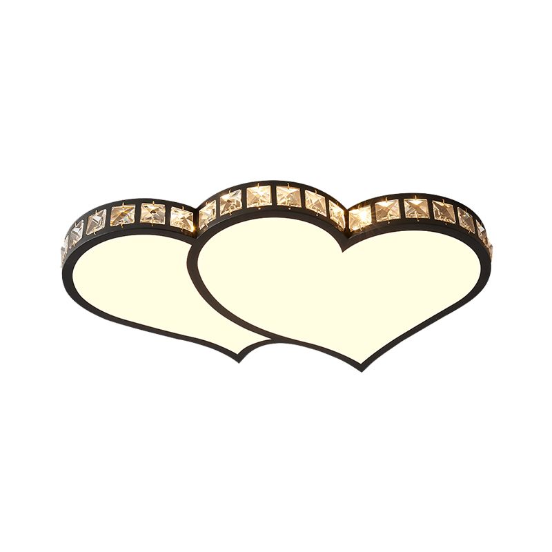Modern Heart Flushmount with Crystal Accents and Frosted Diffuser Black/Gold Led Flush Ceiling Light in 3 Color/White