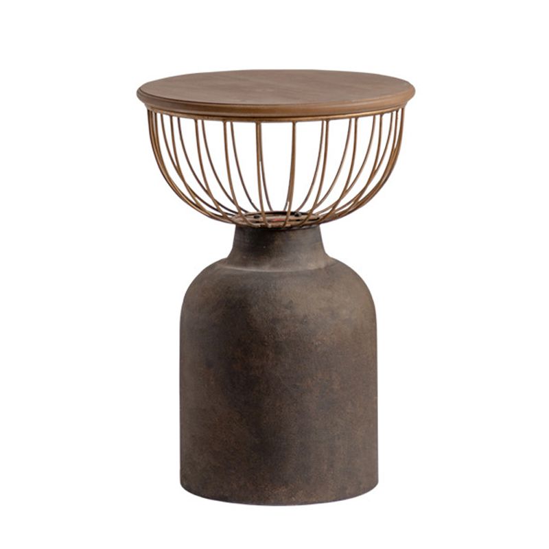 Antique Brass/Black End Table French Country Round Wood Side Table