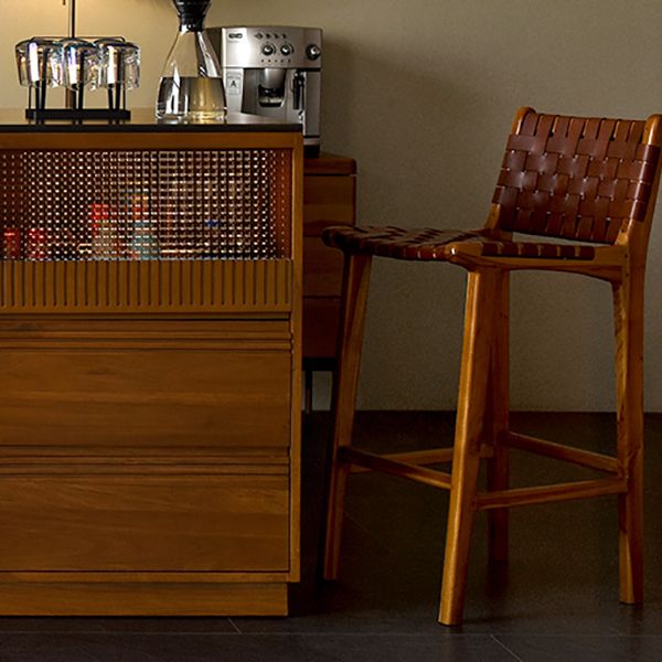 Contemporary Armless Low Back Bar Stool with Solid Wood Base