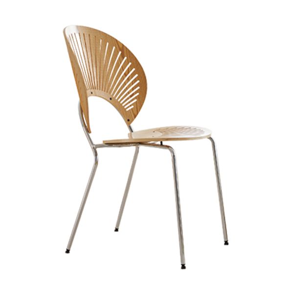 Contemporary Wooden Dining Side Chair with Metal Legs and Open Back