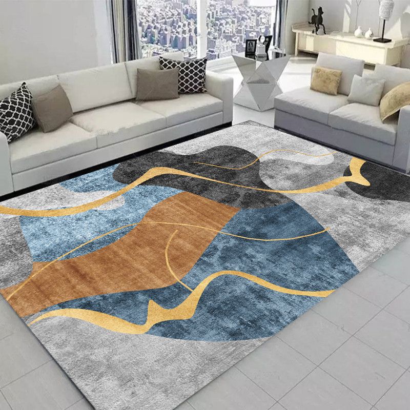 Yellow Geometric Print Area Rug Modern Polyester Area Carpet Non-Slip Backing Rug for Living Room