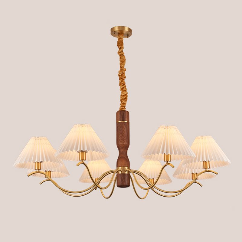 Fabric Wood Pendant Light Cone Contemporary Ceiling Light for Living Room