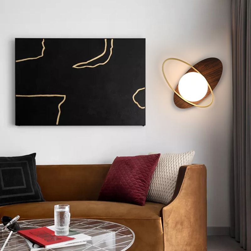 Modern Metal Wall Light Globe 1 Light Wall Sconce with Glass for Bedroom