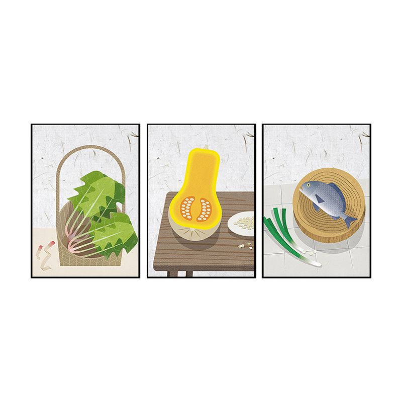 Vegetable and Meat Canvas Print Dining Room Painting Grey Wall Art Set (Multiple Sizes)