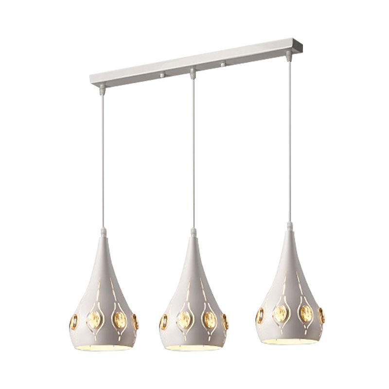 Lampe en grappe de fer en larme pendentif simple 3 têtes de plafond de suspension blanc avec décoration en cristal