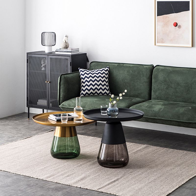 Modern Style Black/gold Metal Countertop Glass Base Grey/green Round Side Table