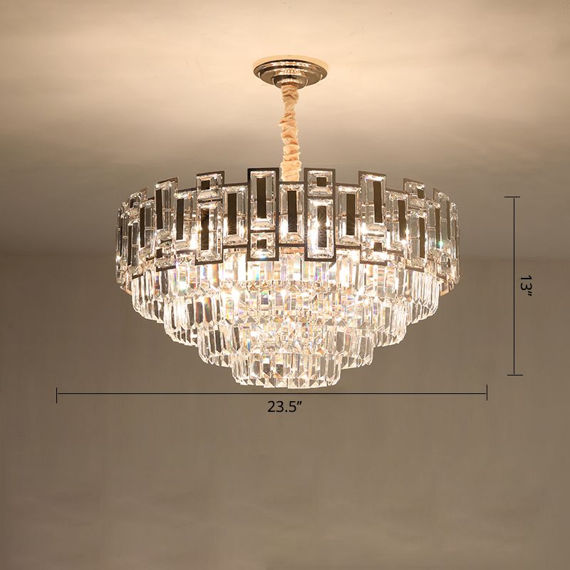 Modern Tiered Tapered Chandelier Clear Crystal Prism Living Room Hanging Ceiling Light