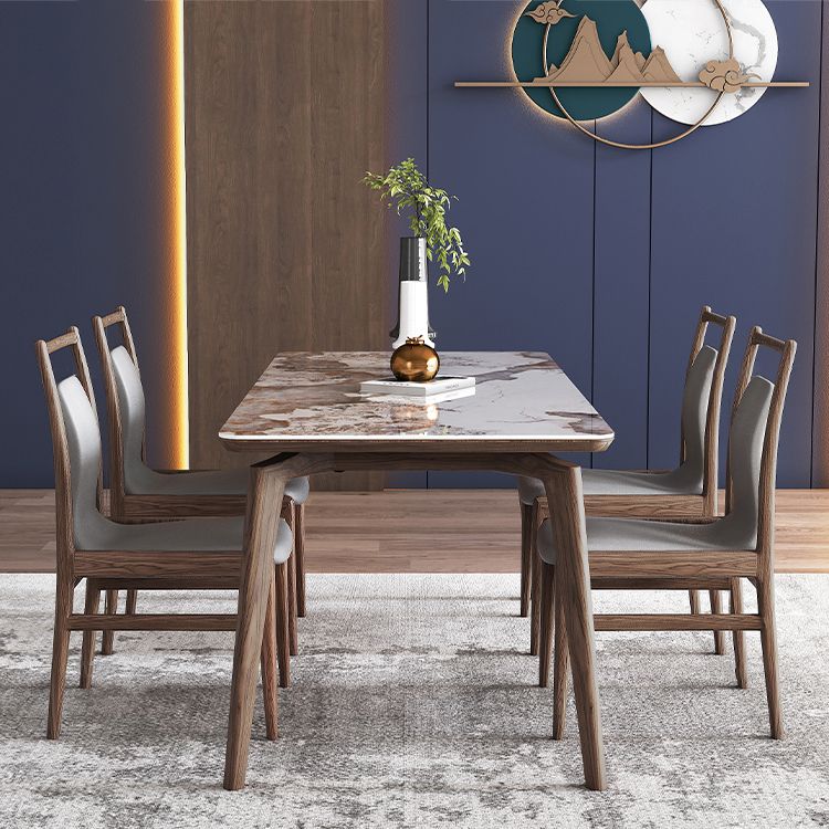 Modern Sintered Stone Top Dining Set 1/4/5/7 Pieces Walnut Dining Table with Chairs