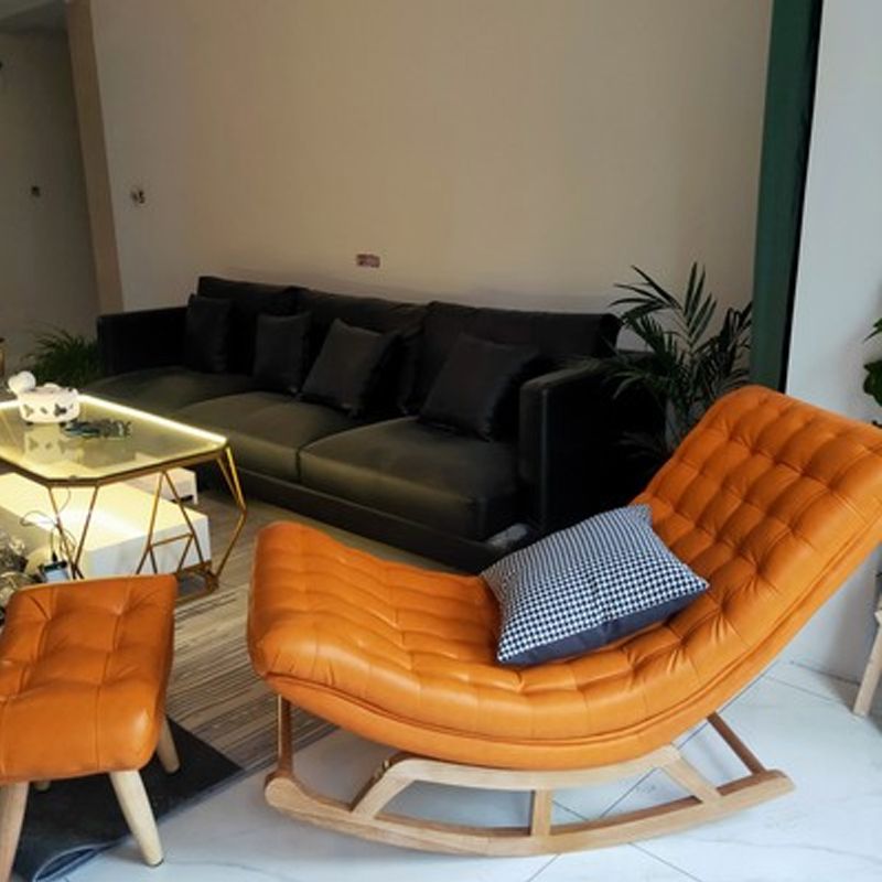 Indoor Leisure Chaise Chair Modern Wooden Upholstered Rocking Chair