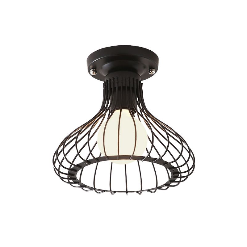 Gekooide metalen plafondlamp met cilinder/traanvormige kap Industrieel 1 lichtgang Semi-inbouwlamp in zwart