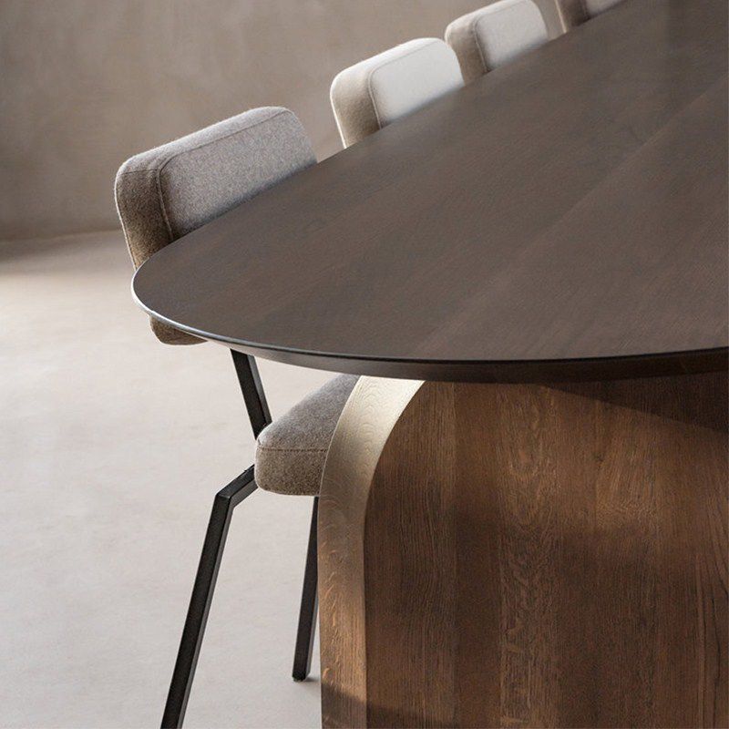 Modern Style Wooden Office Desk Oval Shape Drafting Desk with 2-Legs for Office