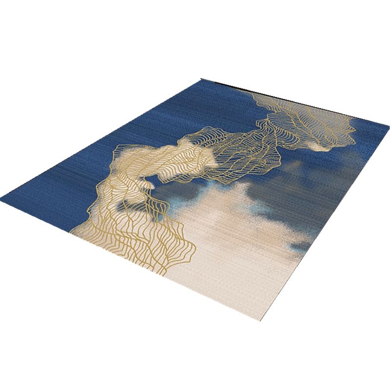 Navy Modern Rug Polyester Graphic Rug Stain Resistant Rug for Living Room