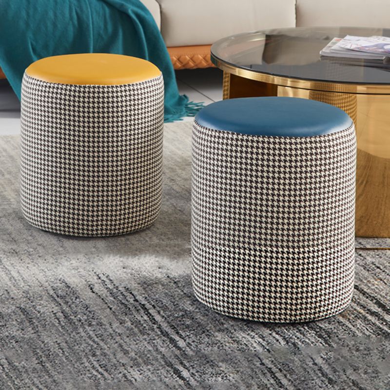 Modern Water Resistant Ottoman Circle Shape Orange Genuine Leather Cube