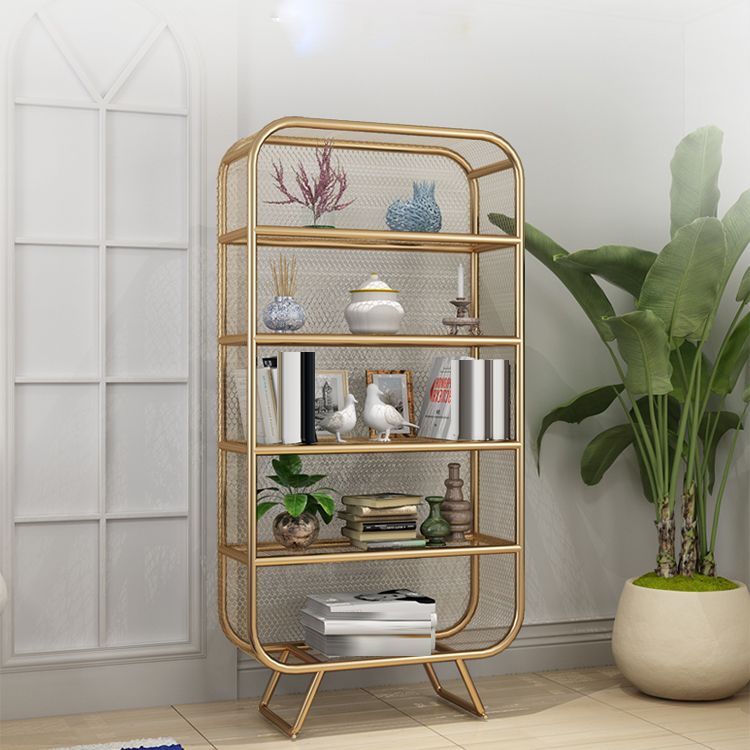 Glam Antique Finish Bookcase Metal Standard Bookshelf with Rectangular Shelves