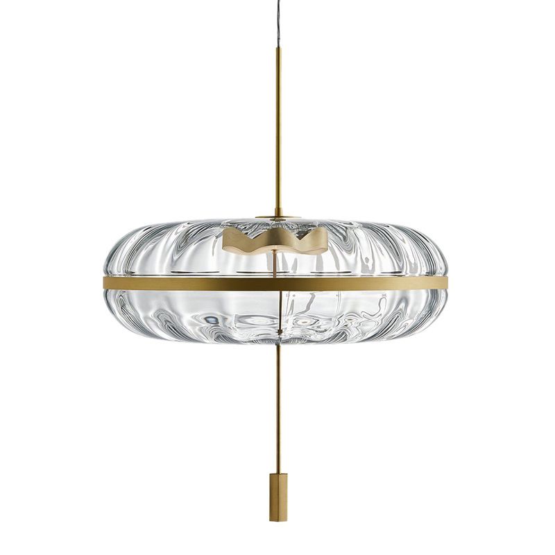 Rippled Glass Pumpkin Shaped Pendant Minimalist Brass LED Ceiling Light for Dining Room