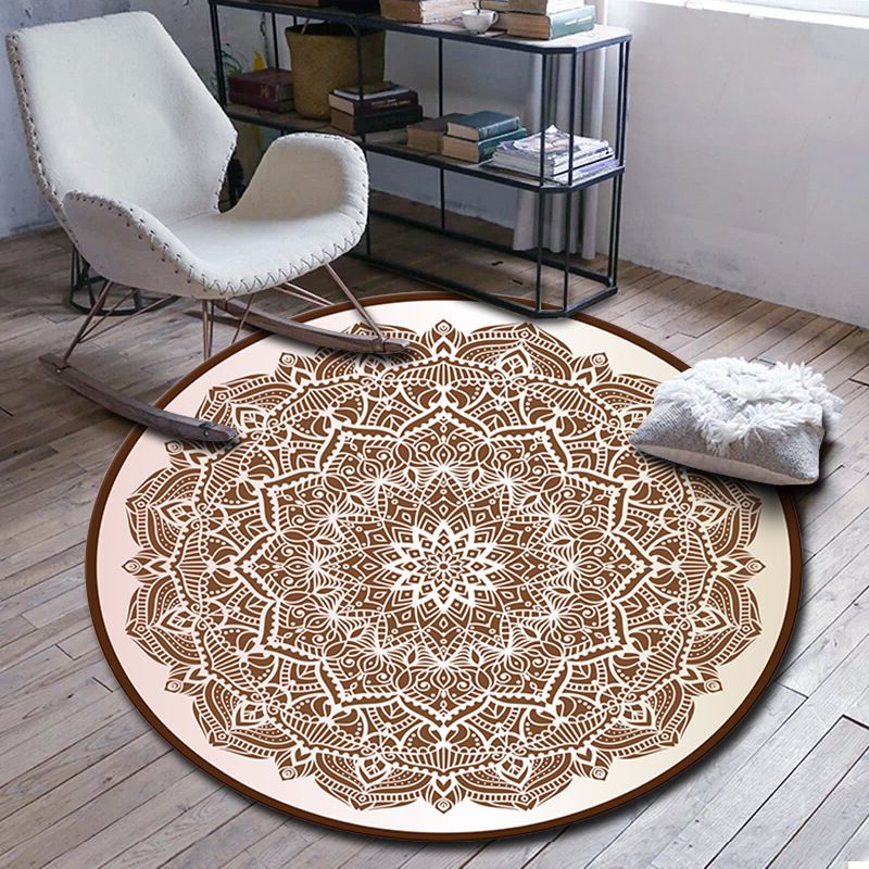 Folks Multicolor Mandala Rug Synthetics Moroccan Rug Machine Washable Non-Slip Pet Friendly Carpet for Living Room