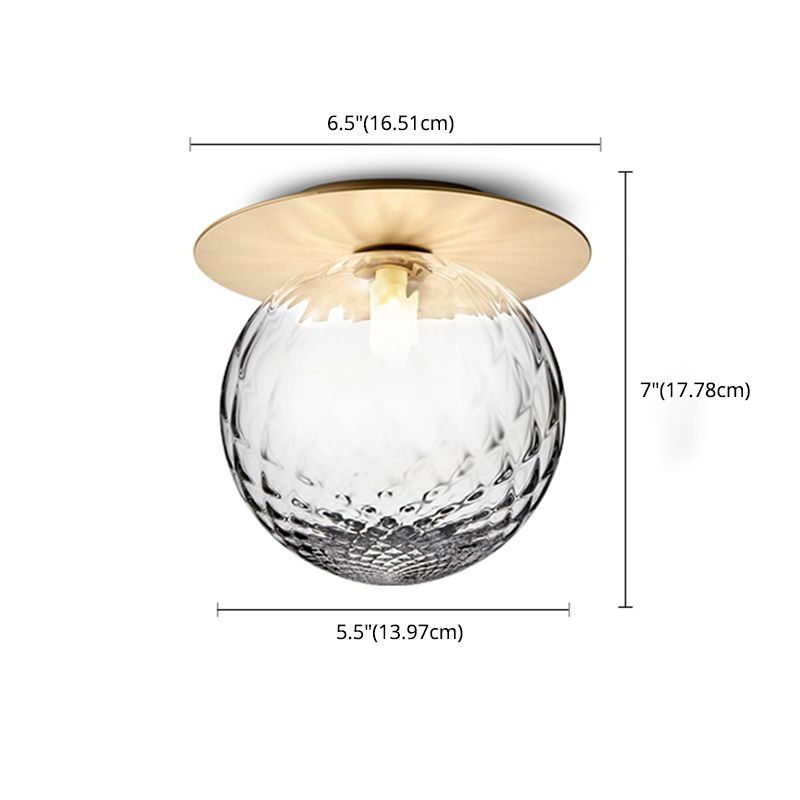 Lámpara de techo de cristal Globe, montaje empotrado de hierro forjado de estilo moderno y conciso para pasillo