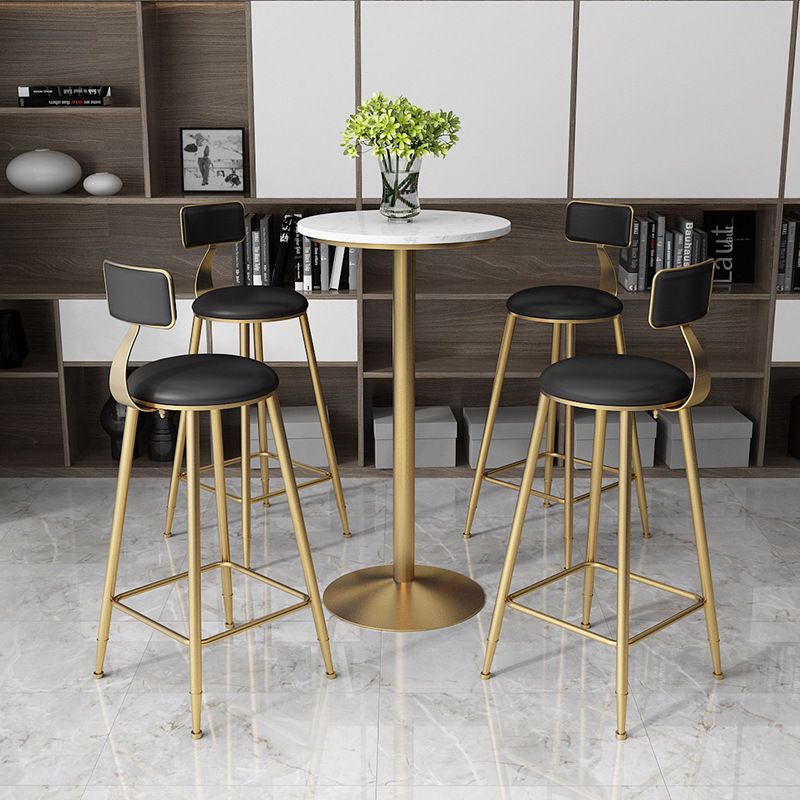 Glam Style Bar Table Artificial Marble Top Bistro Table with Gold Pedestal
