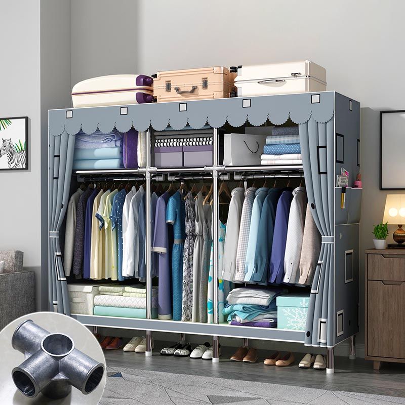 Modern Style Metal Wardrobe 3-Tier Cloth Rod Included Wardrobe Closet