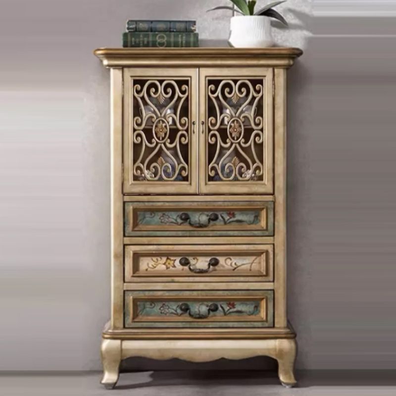 Door Cabinet Mid Century Distressed Solid Wood Storage Cabinet with Drawers