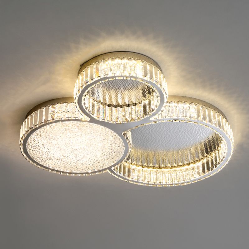 Plafonnier LED argenté en cristal dans un style de luxe moderne, plafonnier circulaire en acier inoxydable