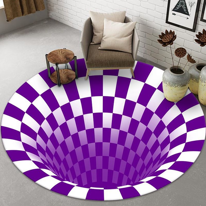 Creative Circular Rug Check Pattern Stain Resistant Rug for Home Decor