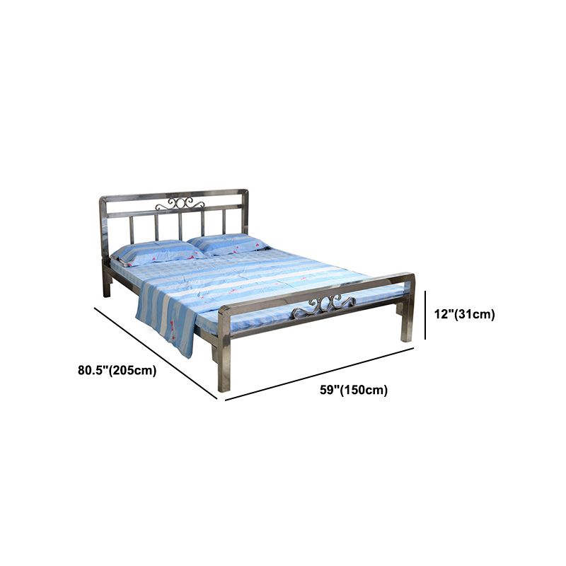 Modern Silver Steel Bed Rectangular Standard Bed with Metal Legs