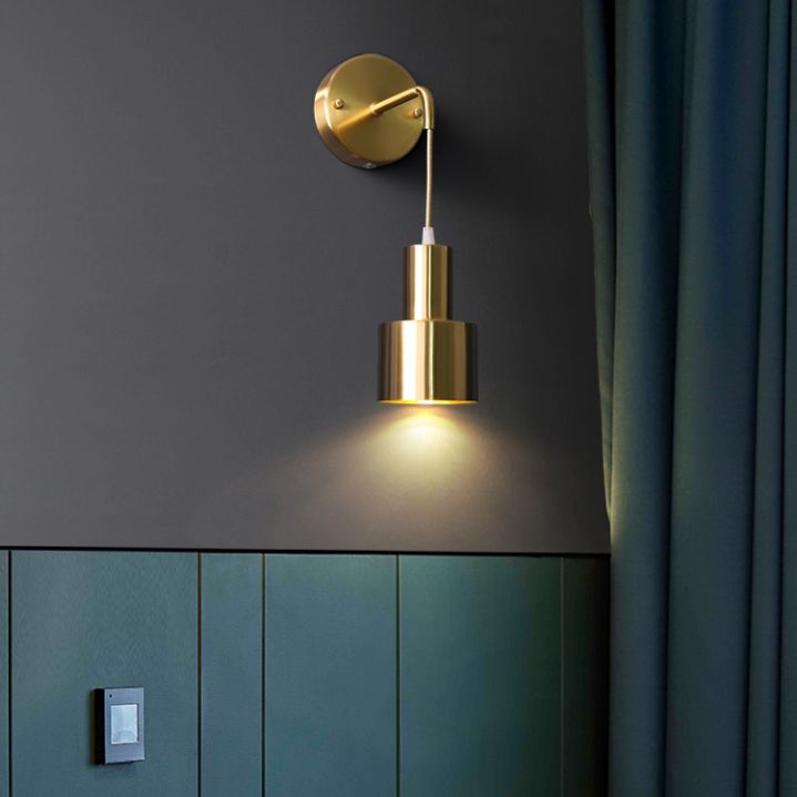 Modern Luxury Single Wall Lamp Copper Cylindroid Hanging Wall Light for Interior Spaces