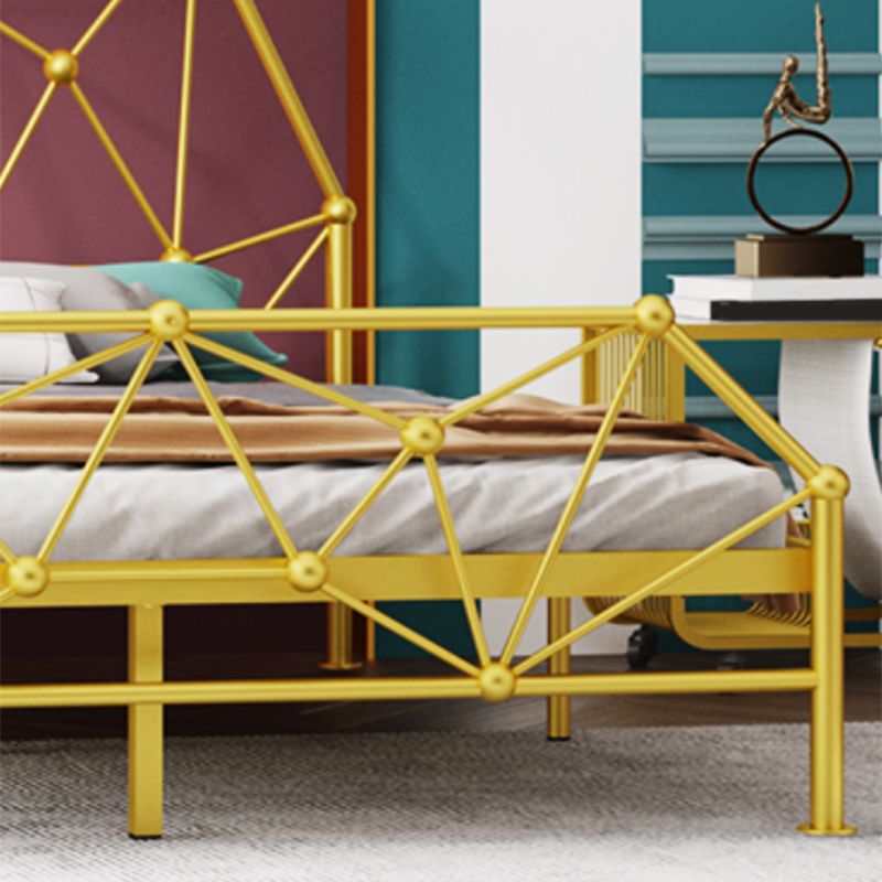 Modern Open-Frame Bed with Beveled Headboard and Iron Legs Bed