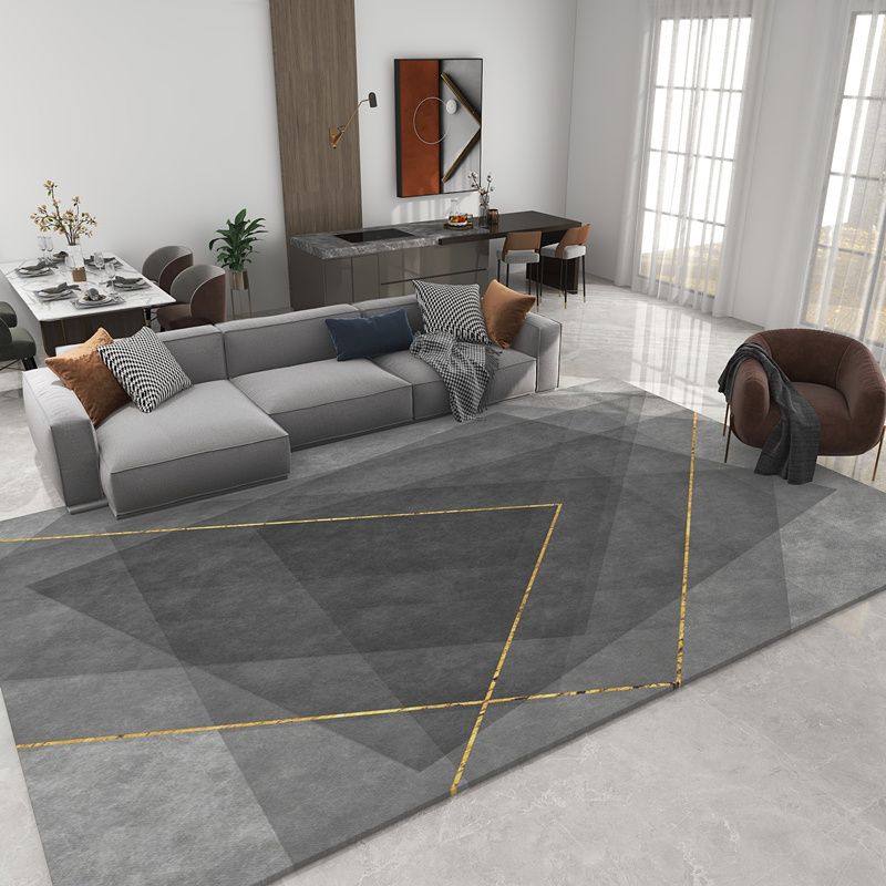 Grey Geometric Print Carpet Modern Polyester Area Rug Stain Resistant Rug for Home Decor
