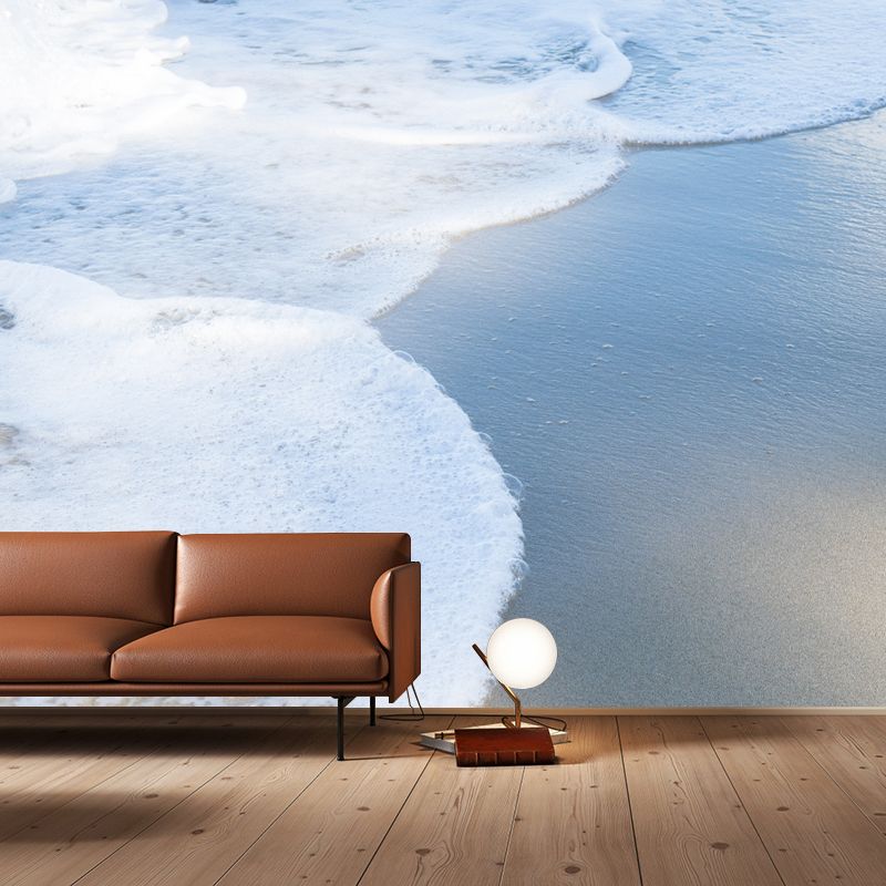 Blue Sandy Beach Wall Mural Water-Resistant Wall Covering for Sleeping Room