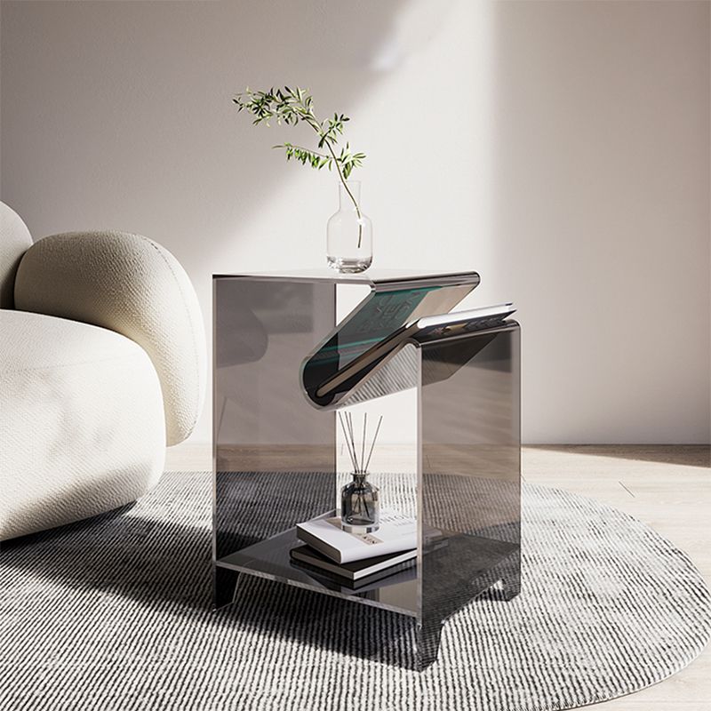 Modernistic Sofa Side Accent Table Plastic 4 Legs Double Tier Rectangular