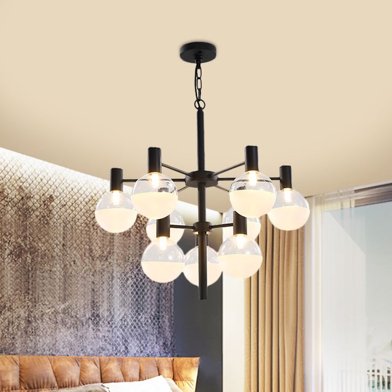 Black/Gold 2-Tier Global Chandelier Lighting Post-Modern 9/12 Lights Clear Glass Led Hanging Ceiling Lamp