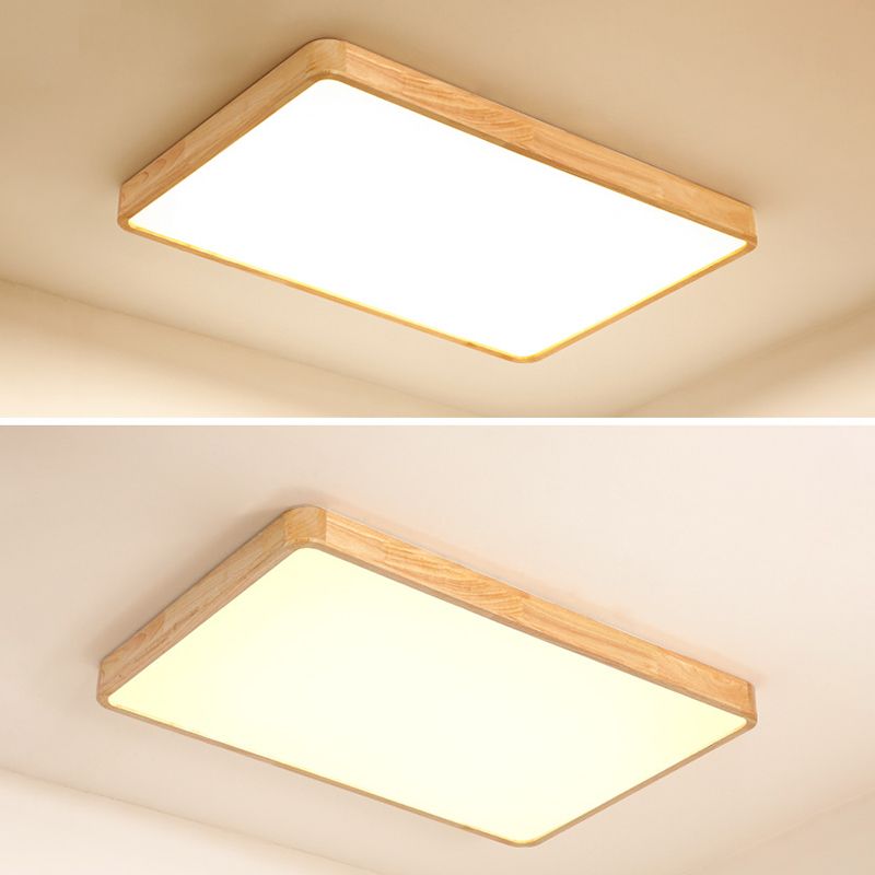 Wood Rectangular Ceiling Flush Mount Light Nordic LED Acrylic Flushmount Lighting Fixture