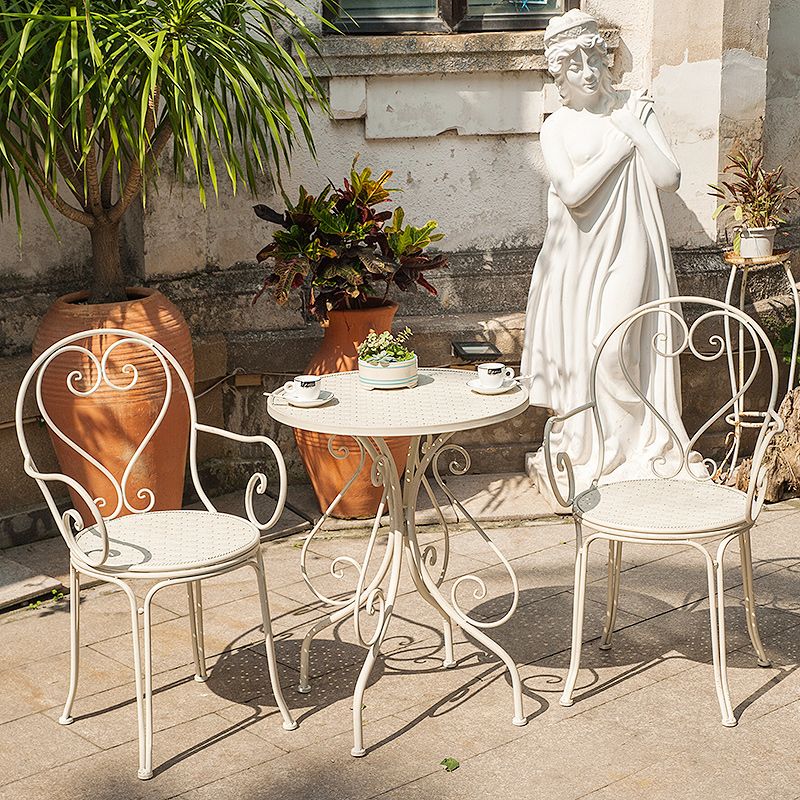 Contemporary Open Back Patio Arm Chair in Iron Frame Set of 2