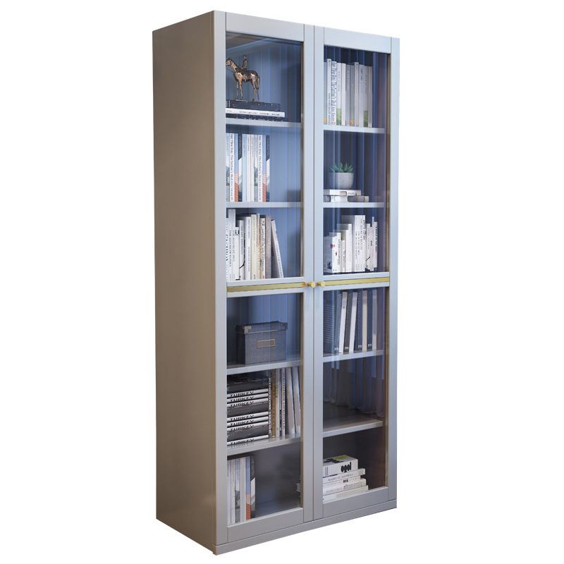 Glass Door Accent Cabinet Rubberwood Cabinet with 2 Doors and 5 Shelves