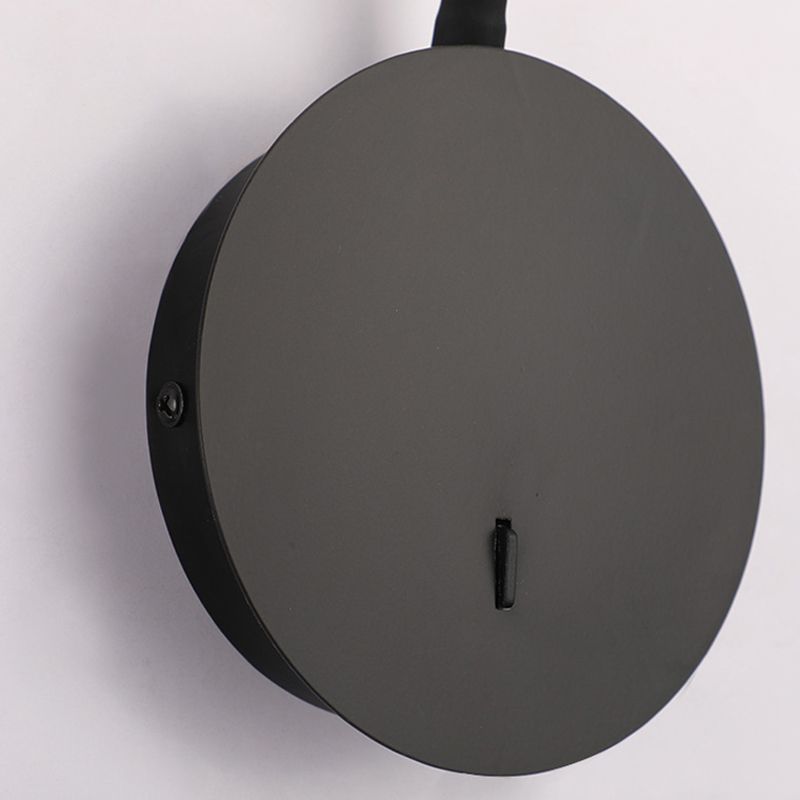 Round Shape Reading Wall Lighting Modern Style Metal Wall Mounted Lighting in Black