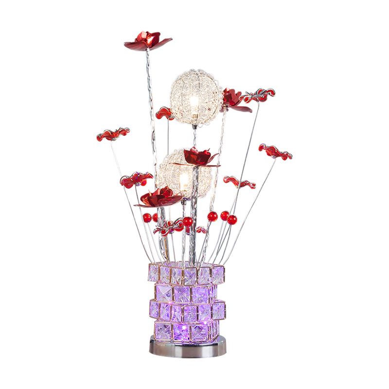 Aluminium Rubik's Cube Schreibtisch Lampe Kunst Dekor Salzraum Kristall eingebettetes LED -Nachttisch Licht mit rosa/rotem Blüte Dekor