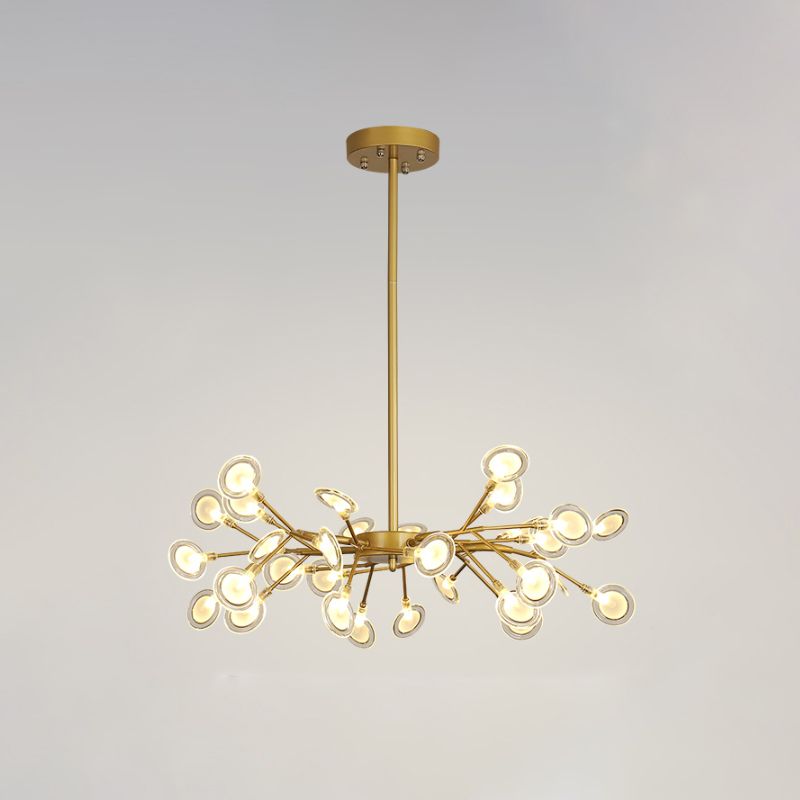 Post Modern Gold Finish Chandelier with Branch Arm Multi-Light Metal Ceiling Pendant
